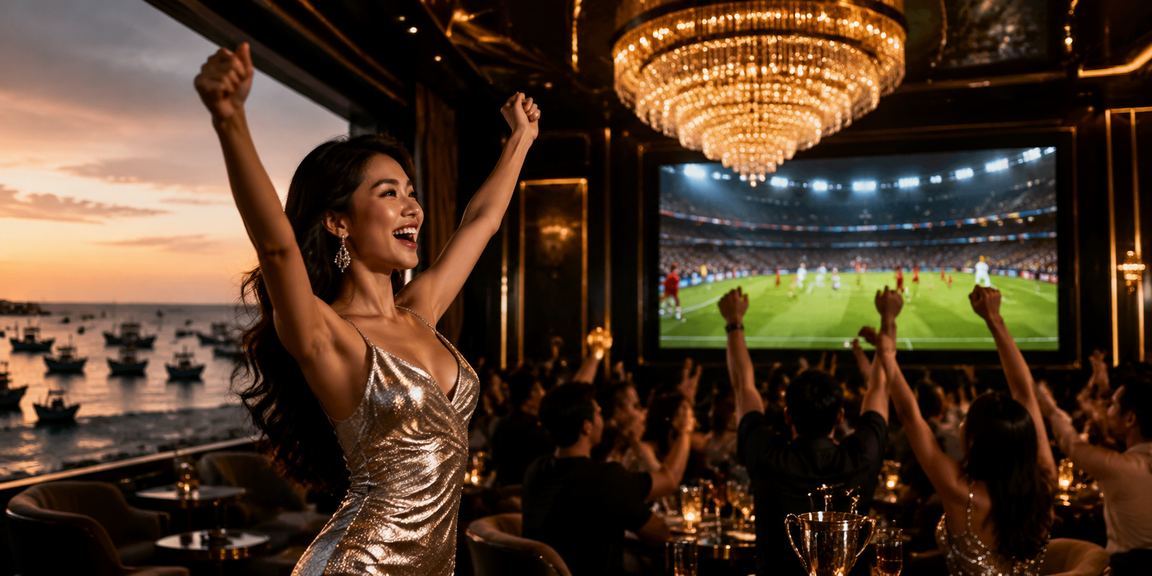 Người hâm mộ bóng đá tại Mũi Né theo dõi trận đấu và đặt cược trực tuyến trên bãi biển